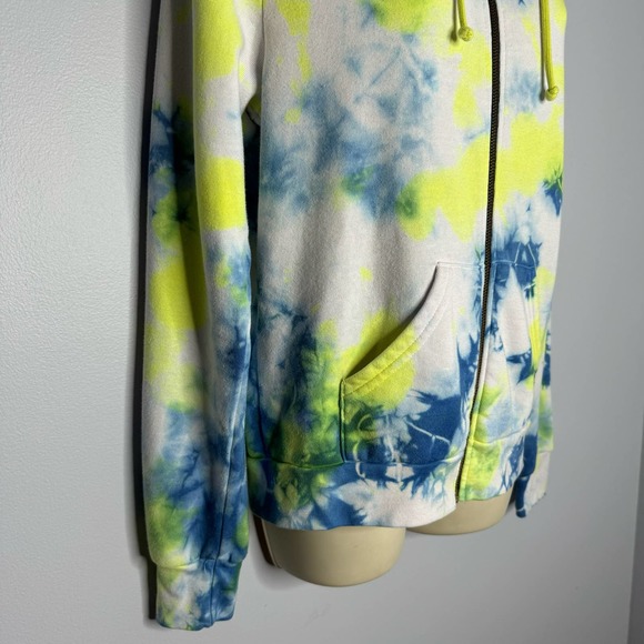 Aviator Nation Tie Dye Zip Hoodie Neon Yellow Blue Cotton Women's Small - Picture 6 of 9